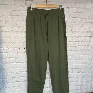 Theory army green linen pants